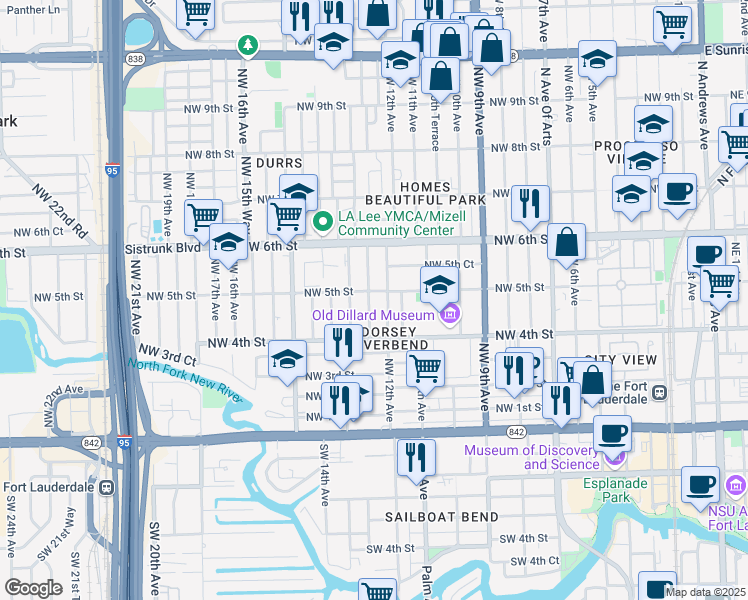 map of restaurants, bars, coffee shops, grocery stores, and more near 438 Northwest 13th Avenue in Fort Lauderdale