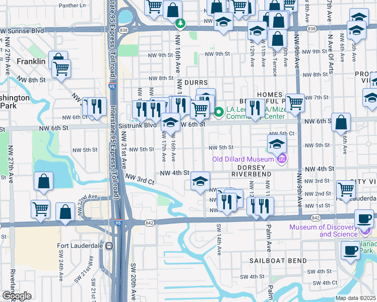 map of restaurants, bars, coffee shops, grocery stores, and more near 1532 Northwest 5th Street in Fort Lauderdale