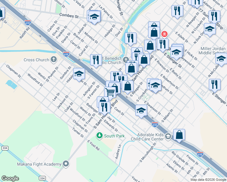 map of restaurants, bars, coffee shops, grocery stores, and more near 223 W Expy 83 in San Benito