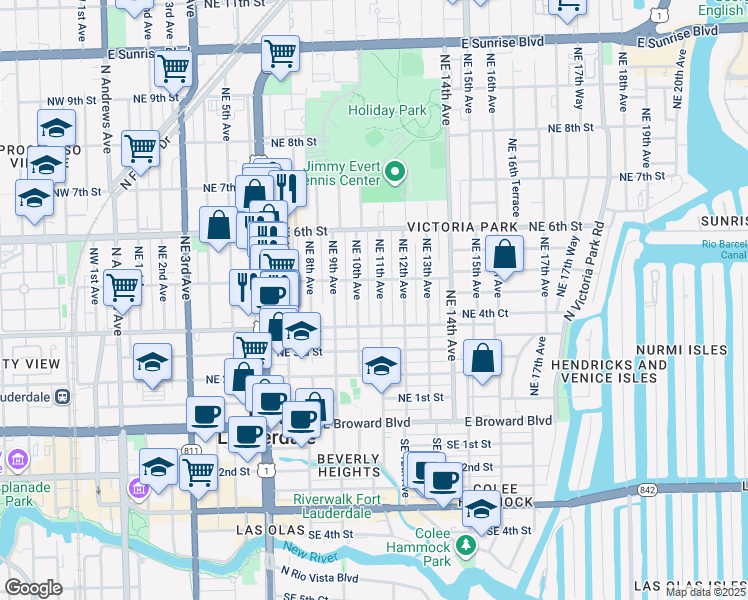 map of restaurants, bars, coffee shops, grocery stores, and more near 416 Northeast 10th Avenue in Fort Lauderdale