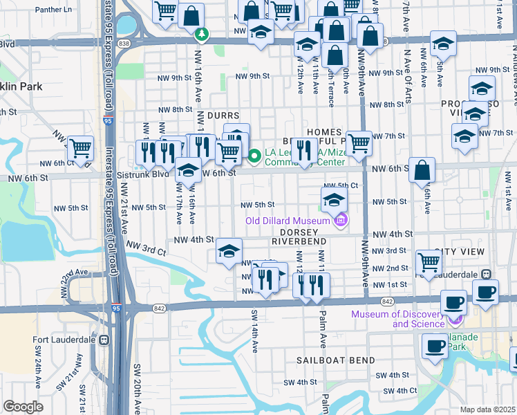 map of restaurants, bars, coffee shops, grocery stores, and more near 428 Northwest 14th Terrace in Fort Lauderdale