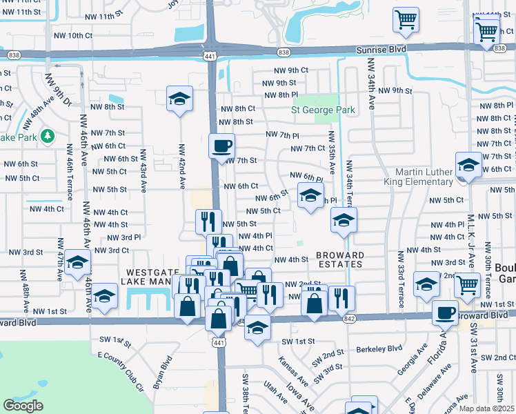 map of restaurants, bars, coffee shops, grocery stores, and more near 3810 Northwest 5th Court in Fort Lauderdale