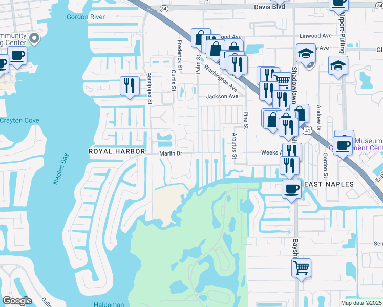 map of restaurants, bars, coffee shops, grocery stores, and more near 3130 Sandpiper Bay Circle in Naples