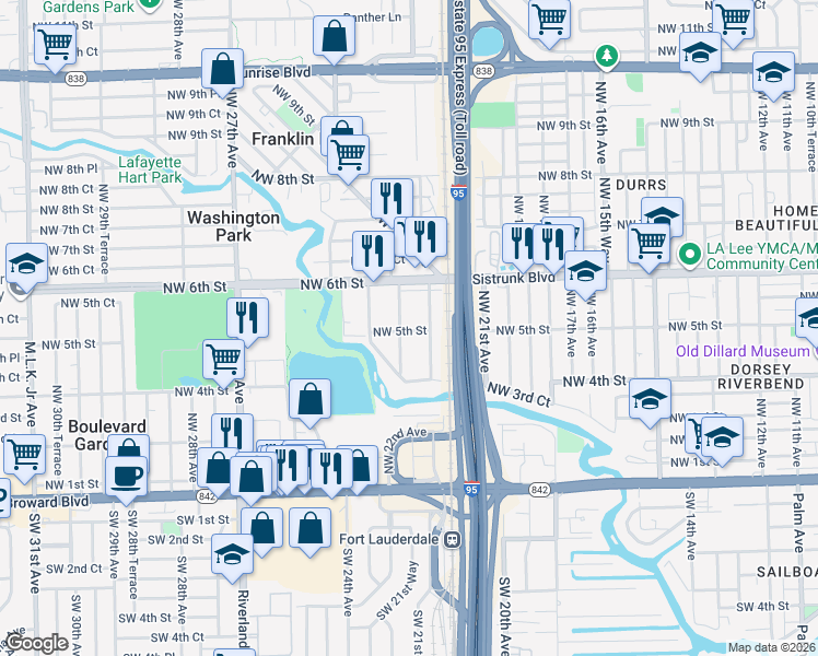 map of restaurants, bars, coffee shops, grocery stores, and more near 2200 Northwest 5th Street in Fort Lauderdale