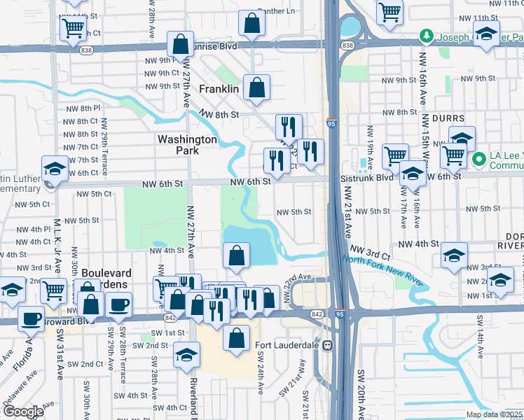 map of restaurants, bars, coffee shops, grocery stores, and more near 451 Northwest 23rd Avenue in Fort Lauderdale