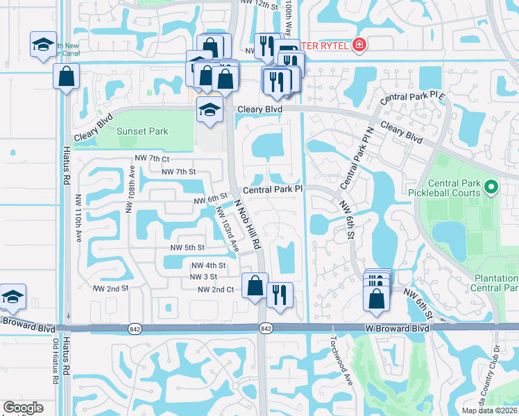 map of restaurants, bars, coffee shops, grocery stores, and more near 10188 Northwest 4th Street in Plantation
