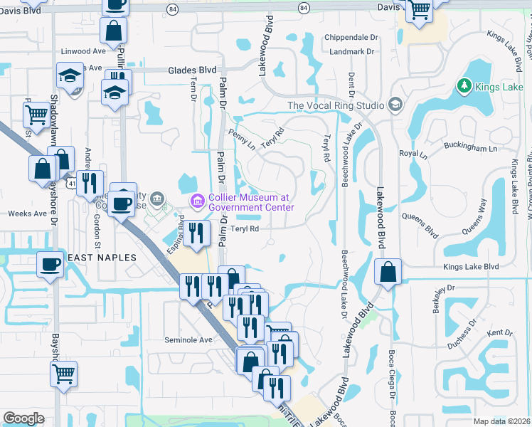 map of restaurants, bars, coffee shops, grocery stores, and more near 195 Harrison Road in Naples