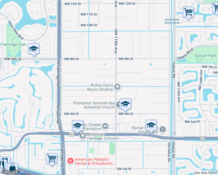 map of restaurants, bars, coffee shops, grocery stores, and more near 11810 Northwest 5th Court in Plantation