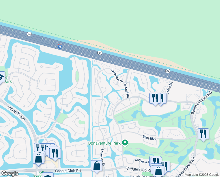 map of restaurants, bars, coffee shops, grocery stores, and more near 240 Lakeview Drive in Weston