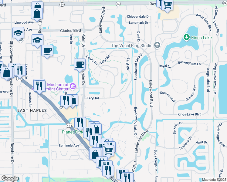 map of restaurants, bars, coffee shops, grocery stores, and more near 191 Penny Lane in Naples
