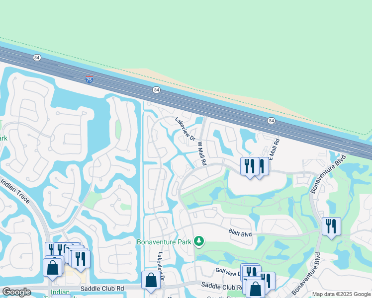 map of restaurants, bars, coffee shops, grocery stores, and more near 301 Racquet Club Road in Weston