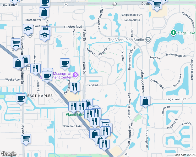 map of restaurants, bars, coffee shops, grocery stores, and more near 156 Harrison Road in Naples