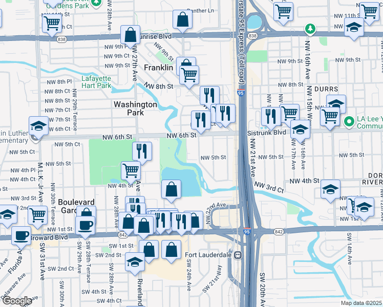 map of restaurants, bars, coffee shops, grocery stores, and more near 510 Northwest 24th Avenue in Fort Lauderdale