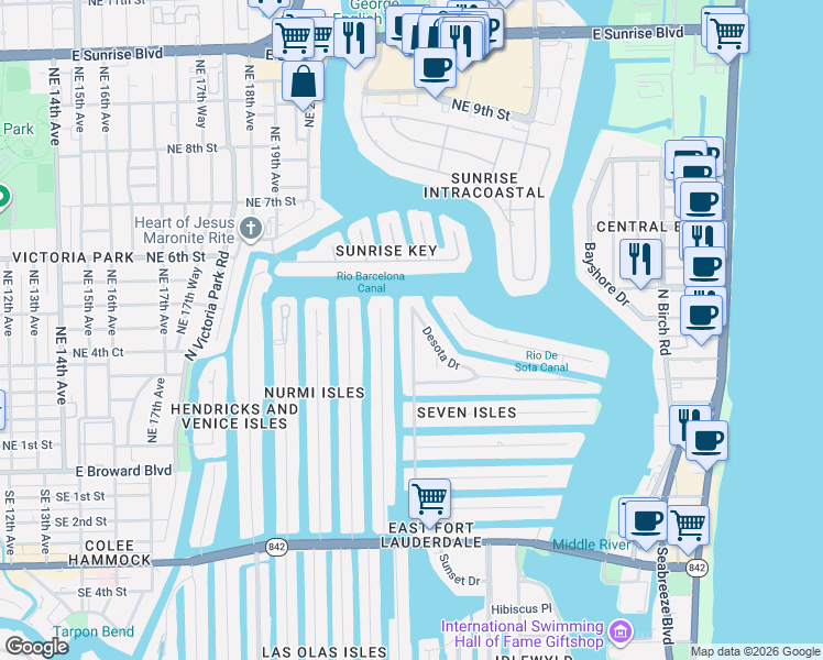 map of restaurants, bars, coffee shops, grocery stores, and more near 325 Northeast 23rd Terrace in Fort Lauderdale