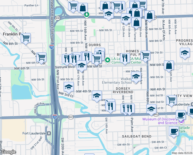 map of restaurants, bars, coffee shops, grocery stores, and more near 436 Northwest 15th Avenue in Fort Lauderdale