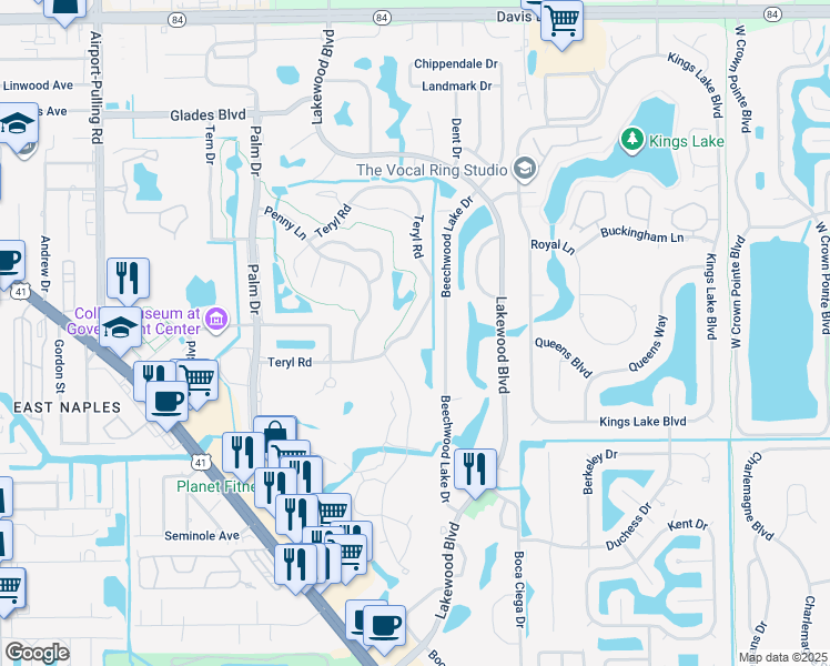 map of restaurants, bars, coffee shops, grocery stores, and more near 464 Teryl Road in Naples