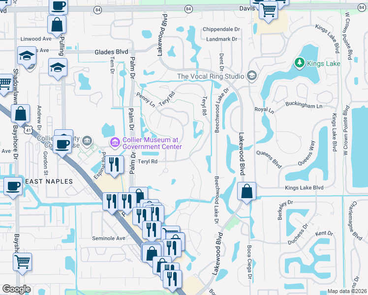 map of restaurants, bars, coffee shops, grocery stores, and more near 197 Penny Lane in Naples