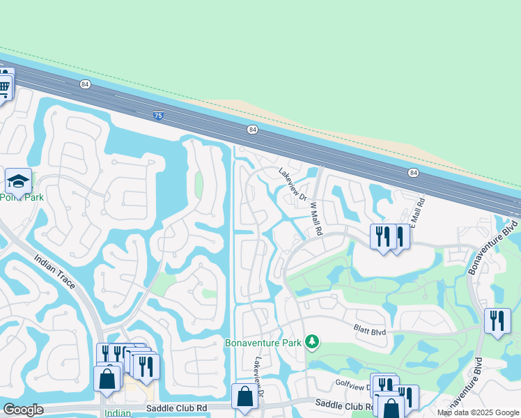 map of restaurants, bars, coffee shops, grocery stores, and more near 235 Lakeview Drive in Weston