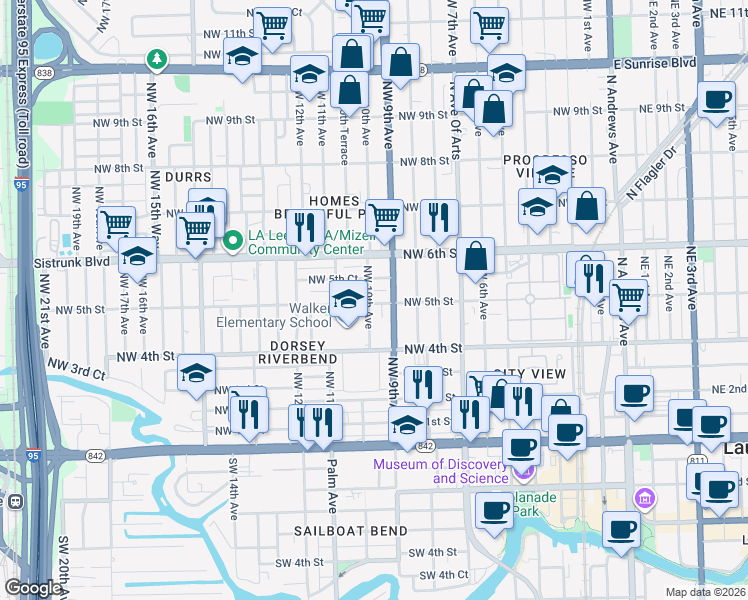 map of restaurants, bars, coffee shops, grocery stores, and more near 429 Northwest 9th Avenue in Fort Lauderdale