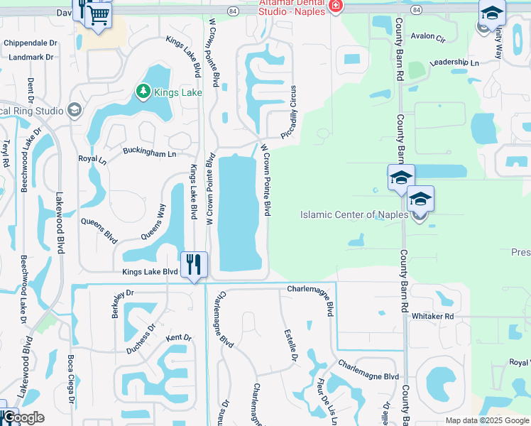 map of restaurants, bars, coffee shops, grocery stores, and more near 3310 West Crown Pointe Boulevard in Naples
