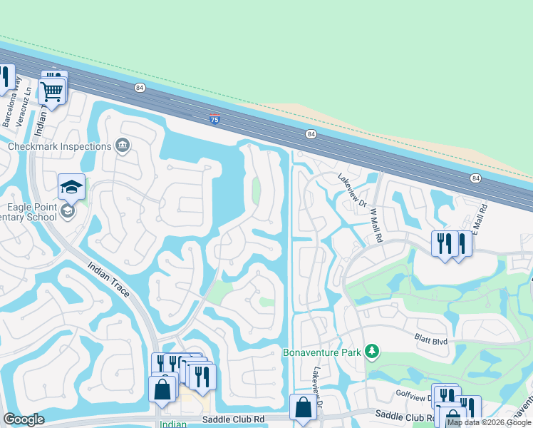 map of restaurants, bars, coffee shops, grocery stores, and more near 728 Lake Boulevard in Weston