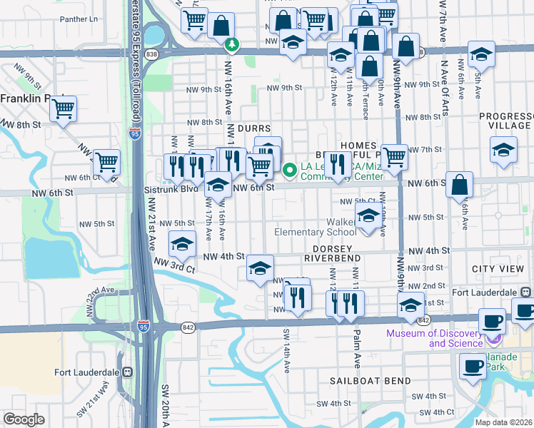 map of restaurants, bars, coffee shops, grocery stores, and more near 524 Northwest 15th Avenue in Fort Lauderdale