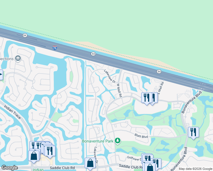 map of restaurants, bars, coffee shops, grocery stores, and more near 140 Lakeview Drive in Weston