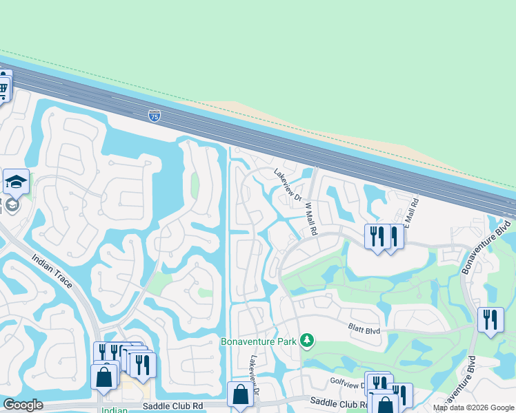 map of restaurants, bars, coffee shops, grocery stores, and more near 715 Lakeview Drive in Weston