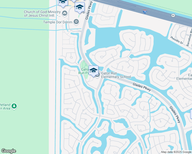 map of restaurants, bars, coffee shops, grocery stores, and more near 1101 Glades Parkway in Weston