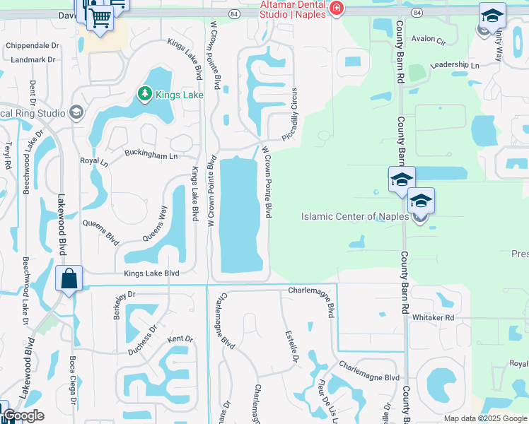 map of restaurants, bars, coffee shops, grocery stores, and more near 3370 West Crown Pointe Boulevard in Naples
