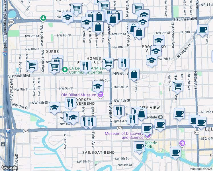 map of restaurants, bars, coffee shops, grocery stores, and more near 908 Northwest 5th Court in Fort Lauderdale