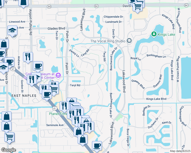 map of restaurants, bars, coffee shops, grocery stores, and more near 191 Penny Lane in Naples