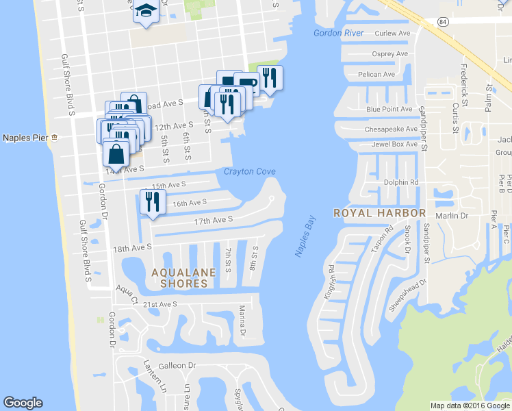map of restaurants, bars, coffee shops, grocery stores, and more near 867 17th Avenue South in Naples