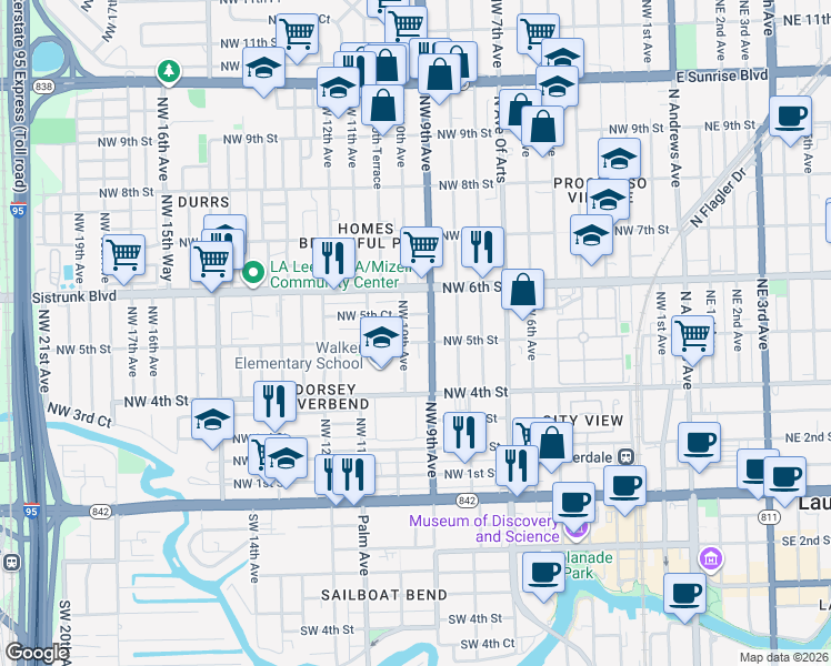 map of restaurants, bars, coffee shops, grocery stores, and more near 908 Northwest 5th Court in Fort Lauderdale