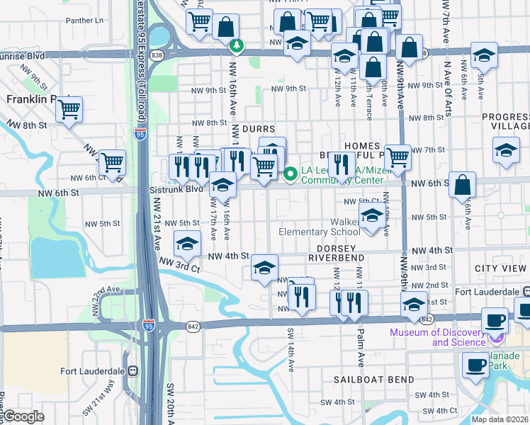 map of restaurants, bars, coffee shops, grocery stores, and more near 524 Northwest 15th Avenue in Fort Lauderdale