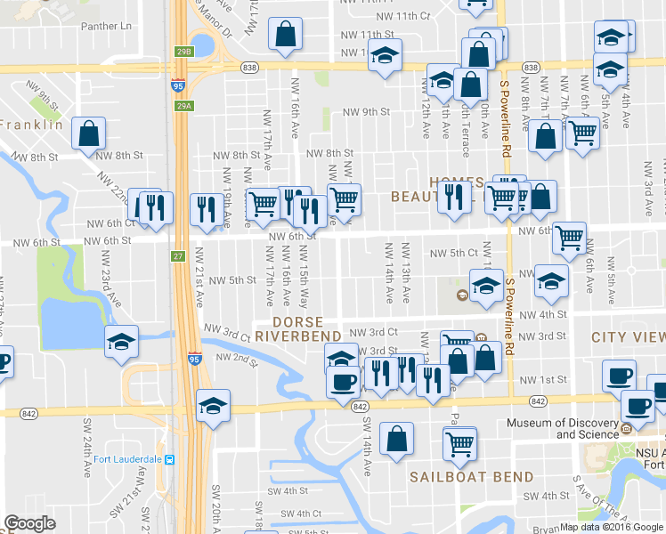 map of restaurants, bars, coffee shops, grocery stores, and more near 524 Northwest 15th Avenue in Fort Lauderdale