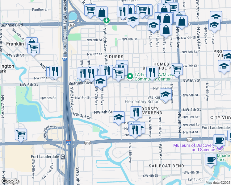 map of restaurants, bars, coffee shops, grocery stores, and more near 529 Northwest 15th Terrace in Fort Lauderdale