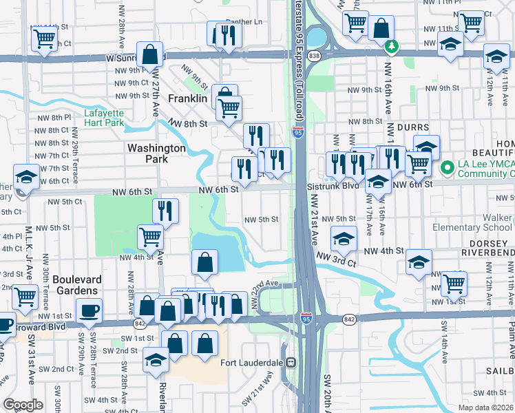 map of restaurants, bars, coffee shops, grocery stores, and more near 533 Northwest 22nd Avenue in Fort Lauderdale