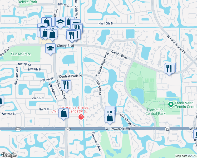 map of restaurants, bars, coffee shops, grocery stores, and more near 533 Northwest 98th Avenue in Plantation