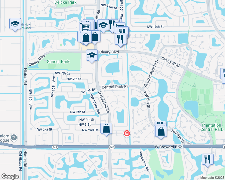 map of restaurants, bars, coffee shops, grocery stores, and more near 10067 Northwest 5th Street in Plantation