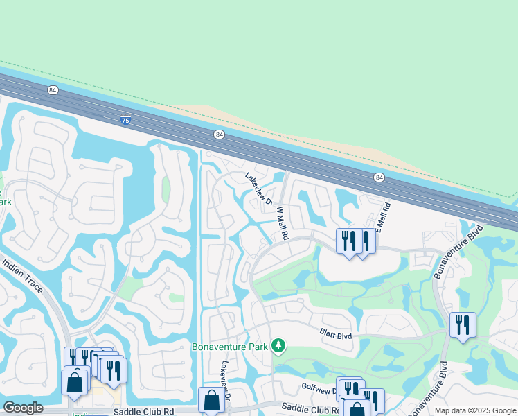 map of restaurants, bars, coffee shops, grocery stores, and more near 120 Lakeview Drive in Weston