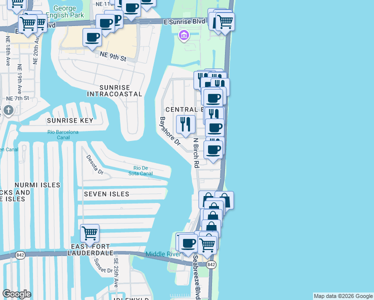 map of restaurants, bars, coffee shops, grocery stores, and more near in Fort Lauderdale