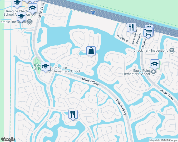 map of restaurants, bars, coffee shops, grocery stores, and more near 593 Willow Bend Road in Weston