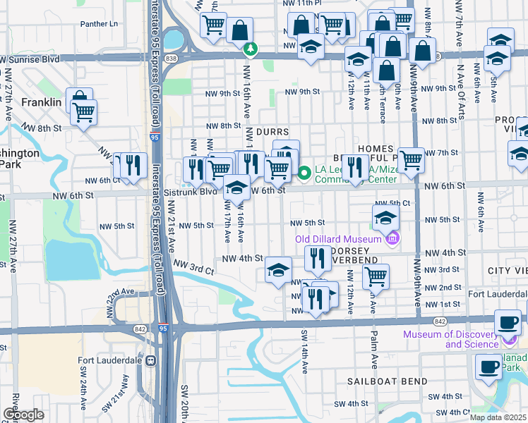 map of restaurants, bars, coffee shops, grocery stores, and more near 529 Northwest 15th Terrace in Fort Lauderdale