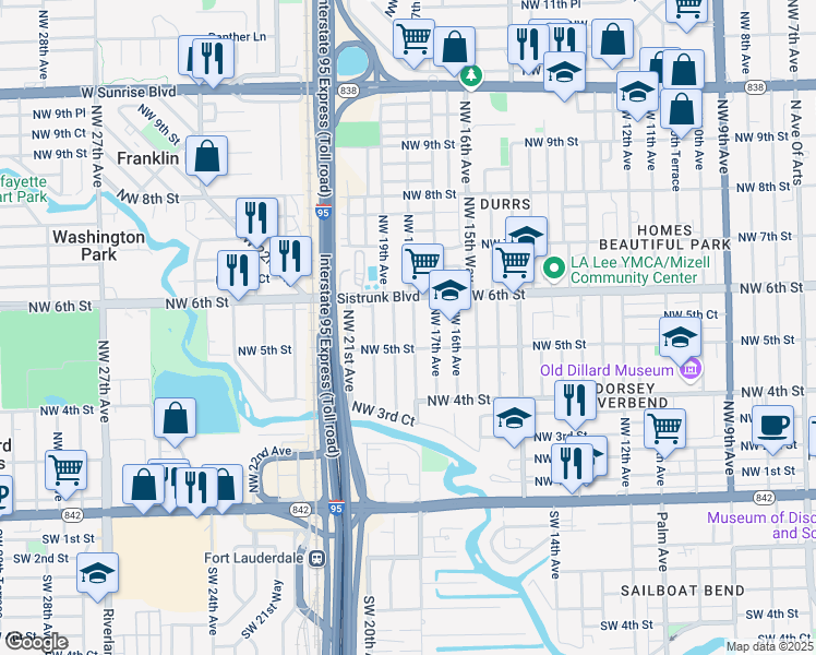 map of restaurants, bars, coffee shops, grocery stores, and more near 527 Northwest 18th Avenue in Fort Lauderdale
