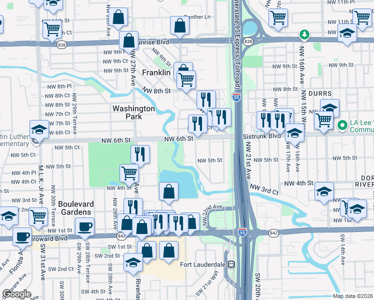 map of restaurants, bars, coffee shops, grocery stores, and more near 541 Northwest 23rd Avenue in Fort Lauderdale