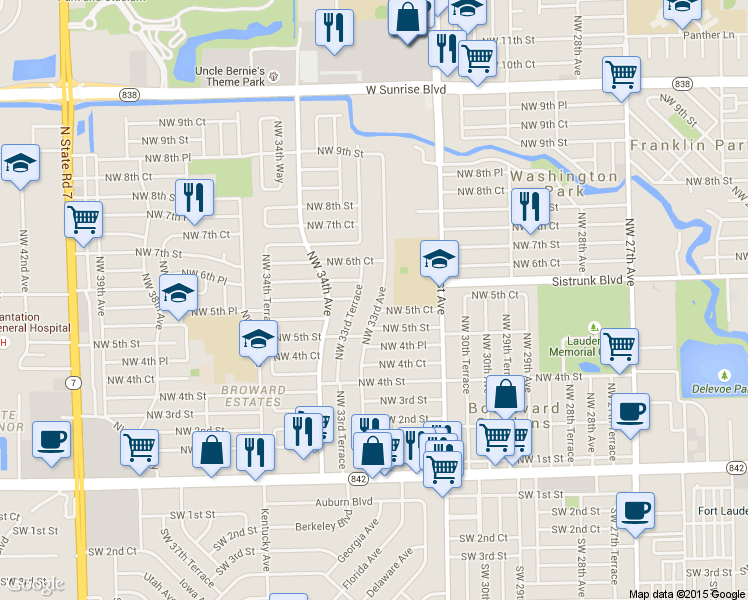 map of restaurants, bars, coffee shops, grocery stores, and more near 3330 Northwest 6th Street in Fort Lauderdale