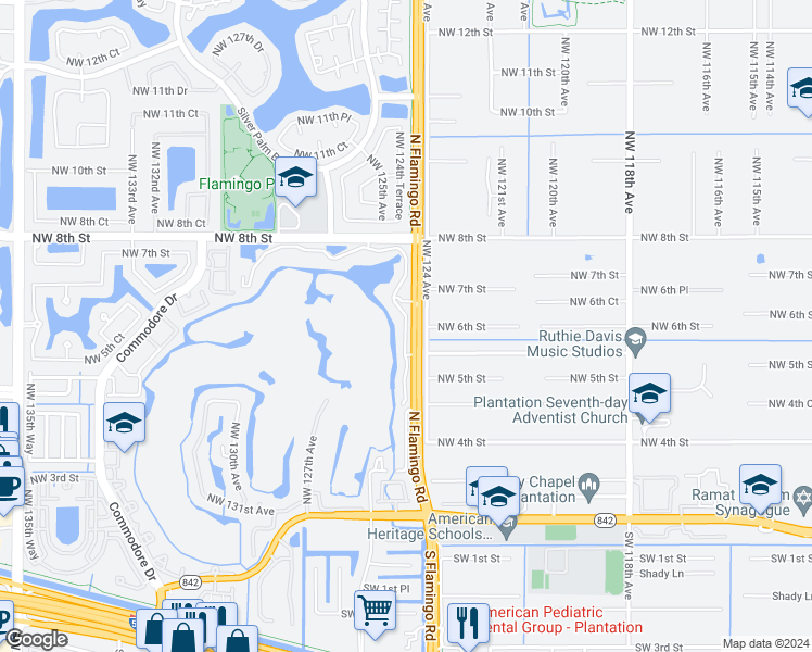 map of restaurants, bars, coffee shops, grocery stores, and more near in Sunrise