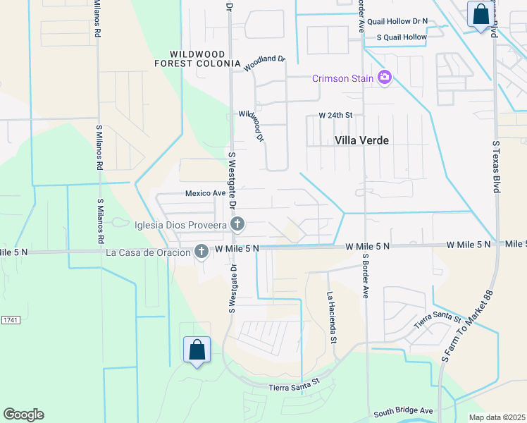 map of restaurants, bars, coffee shops, grocery stores, and more near 1408 Santa Maria Street in Weslaco