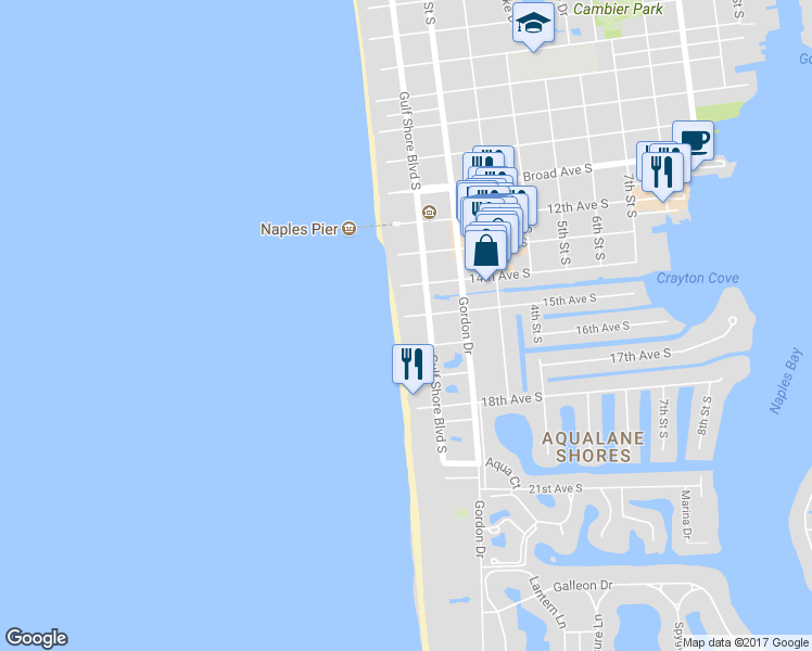 map of restaurants, bars, coffee shops, grocery stores, and more near 30 15th Avenue South in Naples
